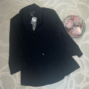 NWT🌷NINETY🌷Black polyester spandex classic 3/4 sleeve button front blouse